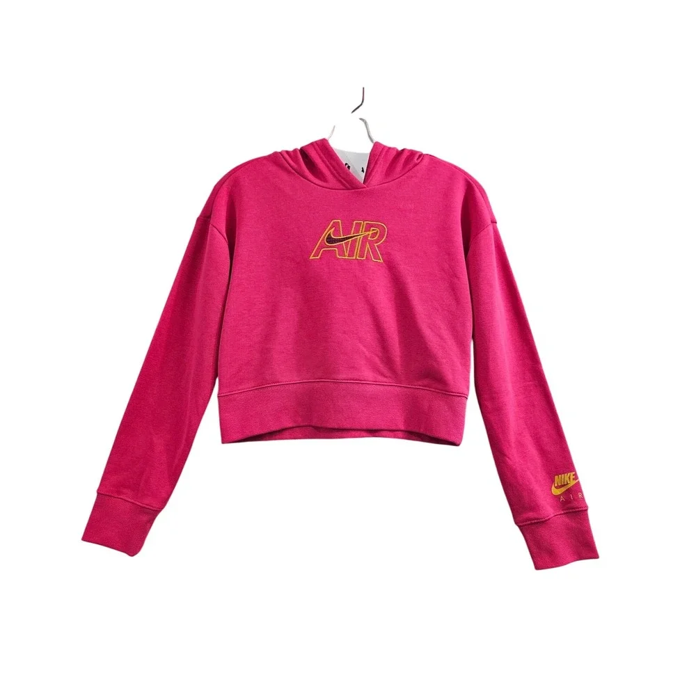 Nike Hoodie Girls Large Pink Solid Air Logo‎ Cropped Pullover Sweatshirt NEW